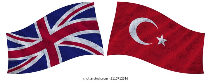 Turkey And United Kingdom British Wavy Fabric Flag – 3D Illustration