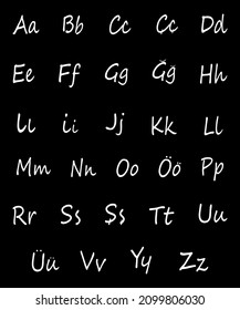 Turkish Alphabet On Black Background.