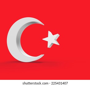 Turkish Flag, 3d Moon And Star