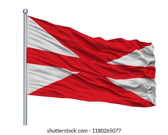 Turkish Land Forces Command Flag On Flagpole, Isolated On White Background, 3D Rendering