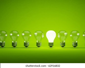 Turn On Bulb On Green Background