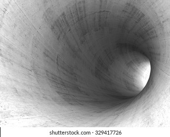 Turning concrete tunnel interior with round walls. 3d illustration