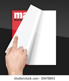 Turning Pages Of Digital Magazine With Finger On Glossy Screen