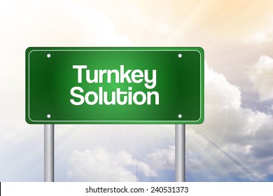 Turnkey Solution Green Road Sign, Business Concept 