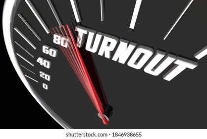 Turnout Rise Increase Attendance Participation Speedometer 3d Illustration