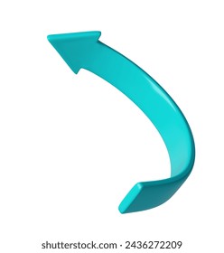 Turquoise 3d half circle arrow up direction. Sign or icon for web button and interface and navigation design illustration. 3D Illustration