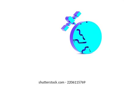 Turquoise Artificial Satellites Orbiting The Planet Earth In Outer Space Icon Isolated On White Background. Communication, Navigation Concept. Minimalism Concept. 3d Illustration 3D Render.