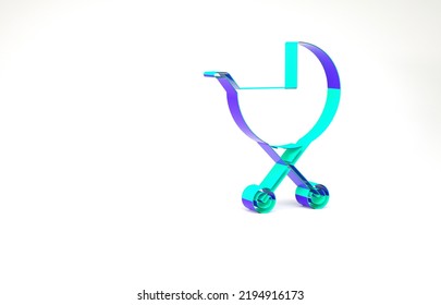 Turquoise Baby Stroller Icon Isolated On White Background. Baby Carriage, Buggy, Pram, Stroller, Wheel. Minimalism Concept. 3d Illustration 3D Render.