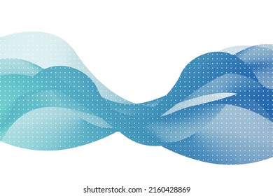 Turquoise Blue Abstract Wave Lines Flowing Horizontally On A White Background With Dot Pattern, Ideal For Technology, Music, Science And The Digital World