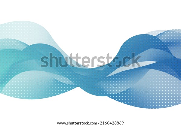 Turquoise blue abstract wave lines flowing\
horizontally on a white background with dot pattern, ideal for\
technology, music, science and the digital\
world