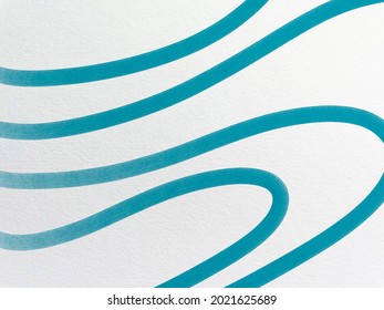 Turquoise Blue Paint Curvy Lines On White Textured Background, Minimalist Abstract Wallpaper Idea