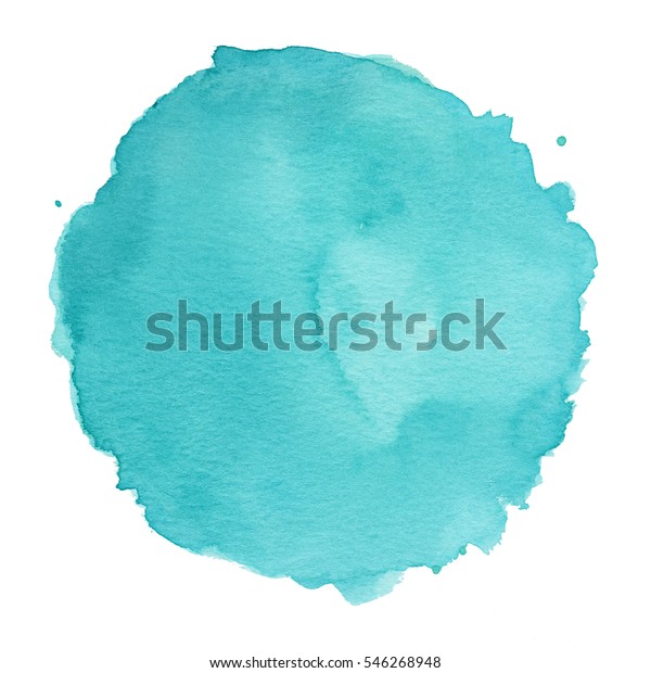 白い背景に青い水彩のドット背景に青緑色の手描き」のイラスト素材 