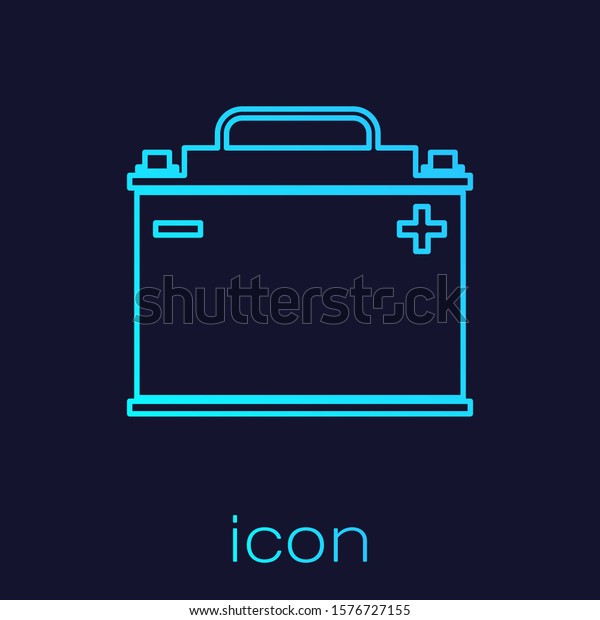 Turquoise Car battery line icon isolated on blue\
background. Accumulator battery energy power and electricity\
accumulator\
battery