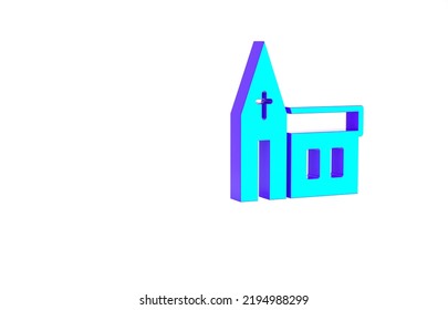 Turquoise Church Building Icon Isolated On White Background. Christian Church. Religion Of Church. Minimalism Concept. 3d Illustration 3D Render.