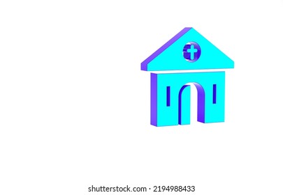 Turquoise Church Building Icon Isolated On White Background. Christian Church. Religion Of Church. Minimalism Concept. 3d Illustration 3D Render.