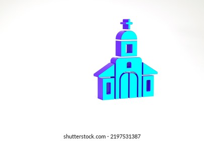 Turquoise Church Building Icon Isolated On White Background. Christian Church. Religion Of Church. Minimalism Concept. 3d Illustration 3D Render.