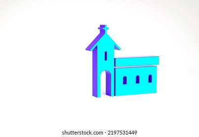 Turquoise Church Building Icon Isolated On White Background. Christian Church. Religion Of Church. Minimalism Concept. 3d Illustration 3D Render.