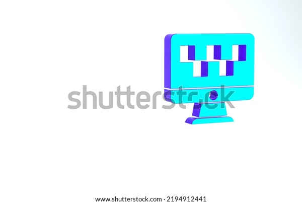 Turquoise\
Computer call taxi service icon isolated on white background.\
Minimalism concept. 3d illustration 3D\
render.