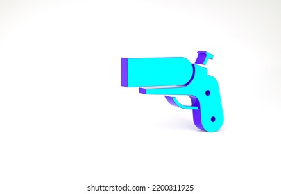 Turquoise Flare Gun Pistol Signal Sos Icon Isolated On White Background. Emergency Fire Shoot Target Smoke. Orange 911 Launcher. Minimalism Concept. 3d Illustration 3D Render.