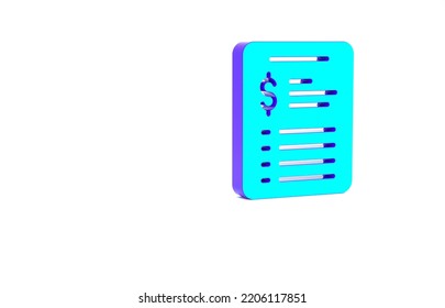 Turquoise Grooming salon price list icon isolated on white background. Minimalism concept. 3d illustration 3D render. - Powered by Shutterstock