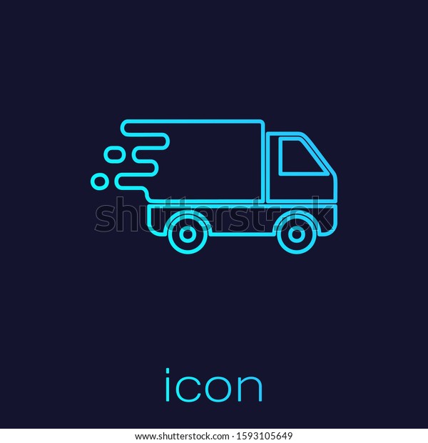 Turquoise line Delivery\
truck in movement icon isolated on blue background. Fast shipping\
delivery truck. \
