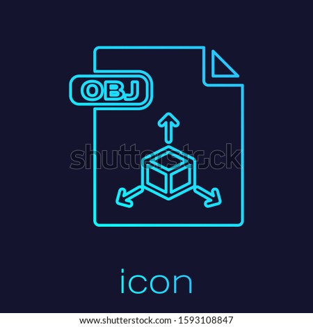 Turquoise line OBJ file document. Download obj button icon isolated on blue background. OBJ file symbol.  