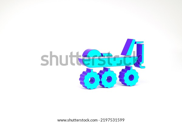 Turquoise Mars rover\
icon isolated on white background. Space rover. Moonwalker sign.\
Apparatus for studying planets surface. Minimalism concept. 3d\
illustration 3D\
render.