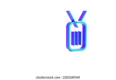 Turquoise Military Dog Tag Icon Isolated On White Background. Identity Tag Icon. Army Sign. Minimalism Concept. 3d Illustration 3D Render.