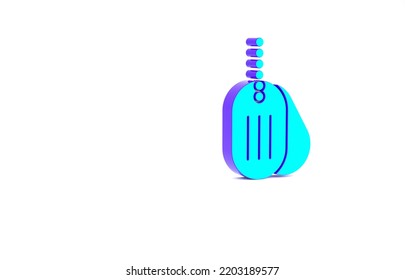 Turquoise Military Dog Tag Icon Isolated On White Background. Identity Tag Icon. Army Sign. Minimalism Concept. 3d Illustration 3D Render.