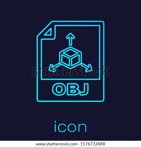 Turquoise OBJ file document icon. Download obj button line icon isolated on blue background. OBJ file symbol