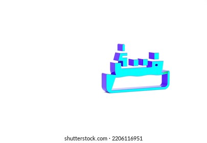 Turquoise Oil Tanker Ship Icon Isolated On White Background. Minimalism Concept. 3d Illustration 3D Render.