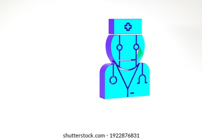 Turquoise Robot Doctor Icon Isolated On White Background. Medical Online Consultation Robotic Silhouette Artificial Intelligence. Minimalism Concept. 3d Illustration 3D Render.