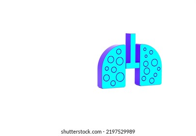 Turquoise Virus Cells In Lung Icon Isolated On White Background. Infected Lungs. Coronavirus, COVID-19. 2019-nCoV. Minimalism Concept. 3d Illustration 3D Render.