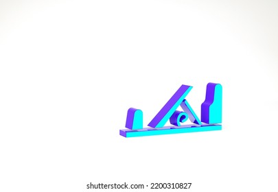 Turquoise Wood Plane Tool For Woodworker Hand Crafted Icon Isolated On White Background. Jointer Plane. Minimalism Concept. 3d Illustration 3D Render.