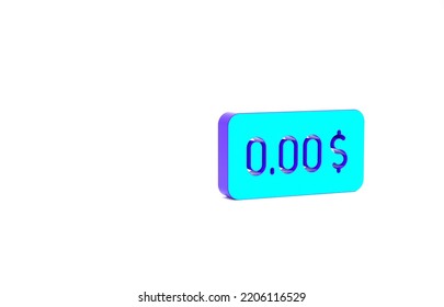 Turquoise Zero Cost Icon Isolated On White Background. Empty Bank Account. Minimalism Concept. 3d Illustration 3D Render.