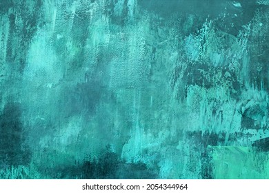 Turquouise colored stained abstract painting backdrop, grunge background or texture 