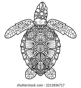 Turtle Illustration In Mandala Zentangle Style