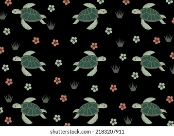 Turtle Pattern Black Background Stock Illustration 2183207911 ...