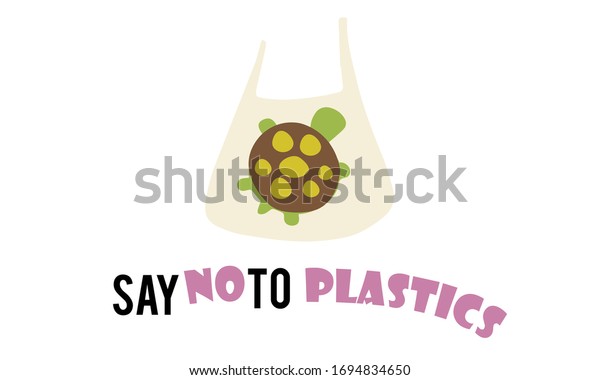 Turtle Say No Plastic Cartoon Vector Stock Illustration 1694834650 ...