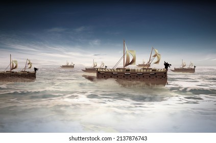 Turtle Ship 3D Illustration Modeling Composite