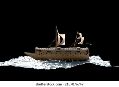 Turtle Ship 3D Illustration Modeling Composite