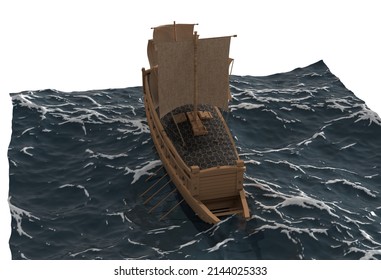 Turtle Ship 3D Illustration Modeling Composite