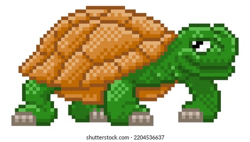 Turtle Or Tortoise Dog 8 Bit Pixel Art Pet Animal Retro Arcade Video Game Cartoon Character Sprite