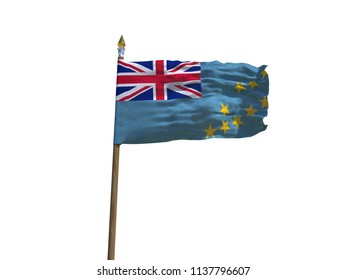 Tuvalu flag Isolated Silk waving flag of Ellice Islands made transparent fabric with wooden flagpole golden spear on white background isolate real photo Flags of  world countries 3d illustration - Powered by Shutterstock