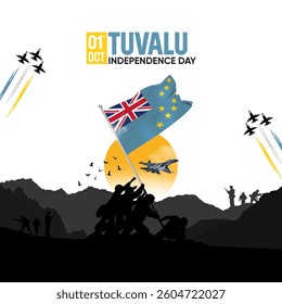 Tuvalu Independence Day celebration featuring the Tuvalu flag, the Tuvalu Army, and a patriotic flag design illustration. - Powered by Shutterstock - Get 15% off with code: PIKWIZARD15