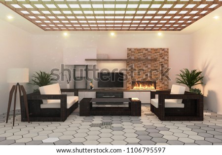 Tv Decoration On Modern Living Grey Stock Illustration