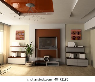 Drawing Room Interior With Tv Stock Illustrations Images