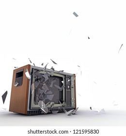 Tv Exploding Isolated On White Background