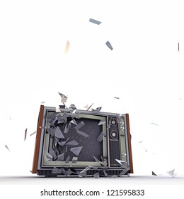 Tv Exploding Isolated On White Background