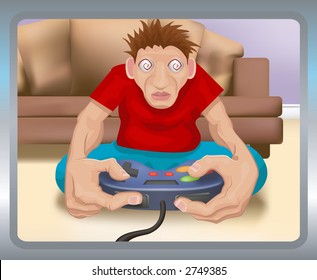  A TV Eye View Of Someone Who Has Played Too Much On His Games Console. Raster Version